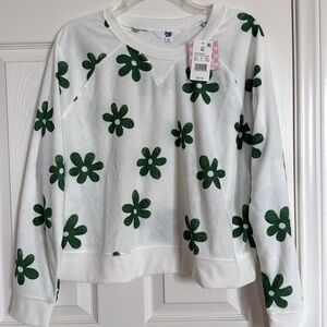 Women's Ascot & Hart Terry Cloth Daisy Sweatshirt - Cream and Green Floral XL